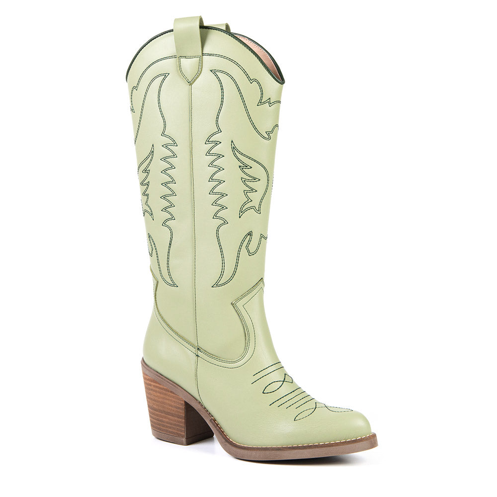 GEORGIA BOTTE DE COWBOY MENTHE EN CUIR DE CACTUS