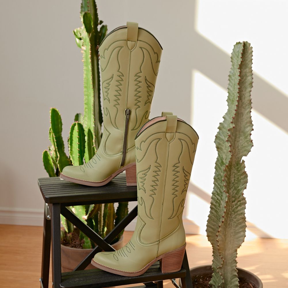 GEORGIA BOTTE DE COWBOY MENTHE EN CUIR DE CACTUS