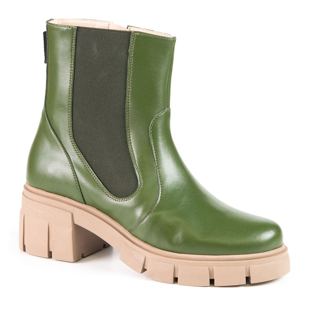 CHELSEA Green Cactus Leather Bootie