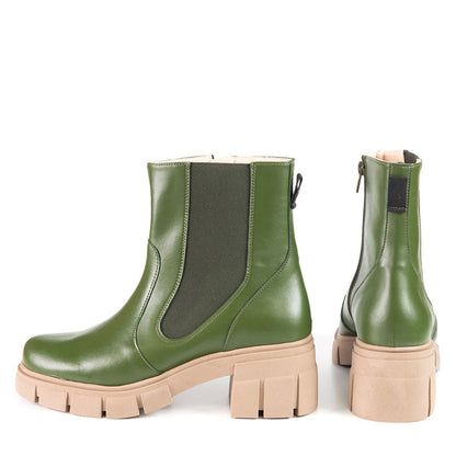 CHELSEA Green Cactus Leather Bootie