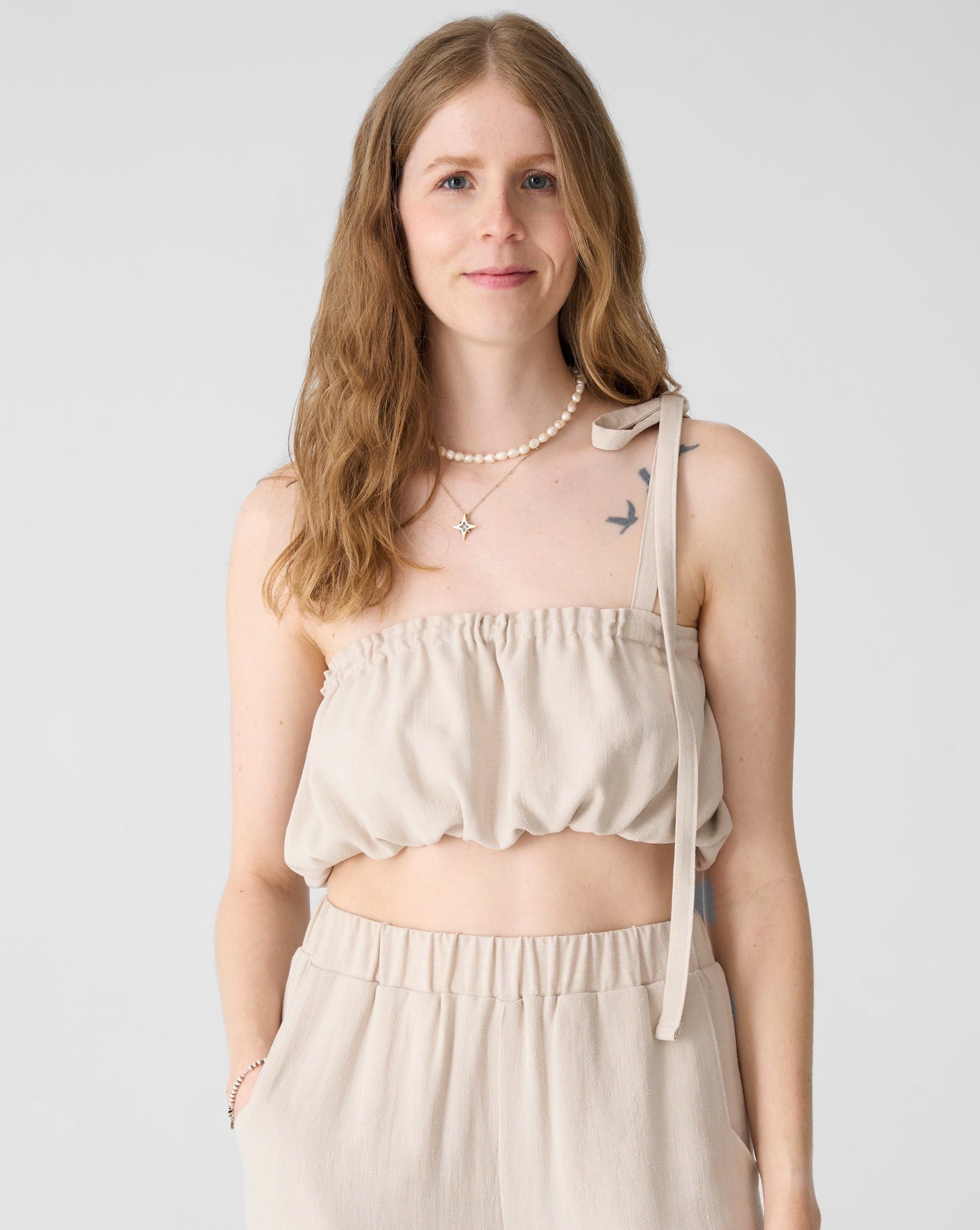 PLEATED TOP MADE FROM RECYCLED FABRICS - ONE SIZE