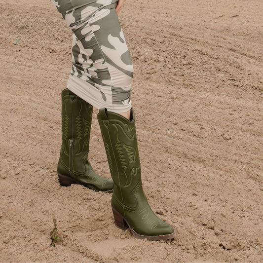 GEORGIA Green Cactus Leather Cowboy Boot